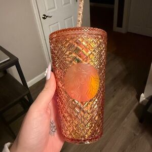 Starbucks Textured Orange Tumbler with Straw